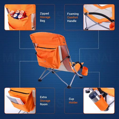 Vista 7 de Nice C Silla de playa, sillas de playa para adultos, paquete de 2 con enfriador compacto de respaldo alto, portavasos y bolsa de transporte