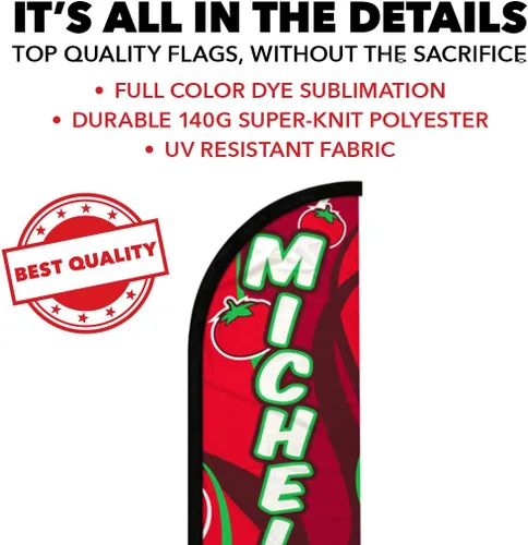 Vista 3 de Bandera de Micheladas sin viento, ideal para restaurantes, camiones de comida, ferias, eventos de carnaval y negocios