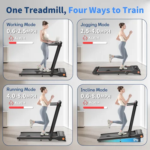 Vista 8 de Caminadora 4 en 1 con control remoto inclinado compacto 3.0HP plegable debajo del escritorio para oficina en casa, fitness, capacidad de 300 libras