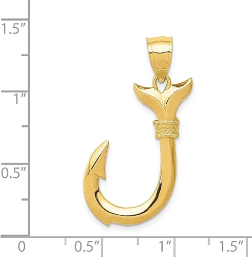 Vista 3 de Colgante de oro amarillo de 14 quilates, cola de ballena, pez y sirena, colgante de gancho de sirena y vida marina, joyería fina para mujer, regalos