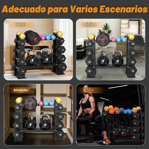 Vista 7 de DERACY Soporte para Mancuernas Solamente, Soporte de Mancuernas Negro de 5 Niveles para Gimnasio en Casa, Estante de Peso de Acero Resistente que