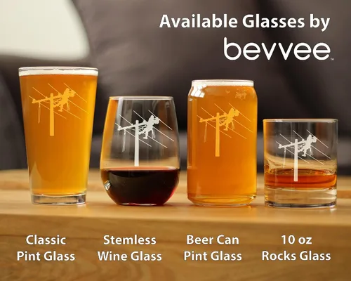 Vista 6 de Bevvee Lineman - Vaso de pinta para electricista, regalos para electricistas, vasos de 16 onzas Bevvee Electrician gift ideas for electricians
