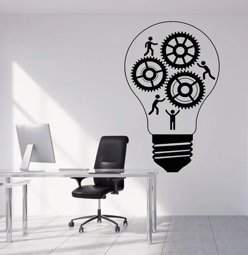 Vista 5 de Adhesivo decorativo para pared, diseño de bombilla de trabajo en equipo Negro