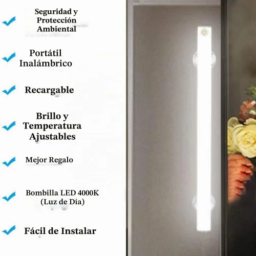 Vista 2 de Espejo de tocador LED recargable inalámbrico con bombillas de luz diurna para maquillaje de baño y tocadores Luces de espejo - Blanco