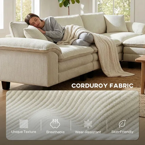 Vista 5 de HOMCOM - Sofá modular seccional, sofá de nube de gran tamaño de 124 pulgadas, color beige