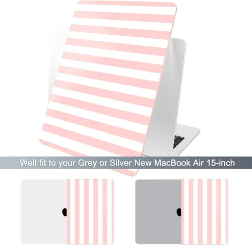 Vista 3 de Batianda Funda para MacBook Air de 15 pulgadas 2026 M5 M4 M3 M2 Chip, rayas Raya rosa
