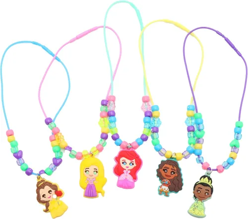 Vista 4 de Estuche de actividades para collar de princesa de Disney, kit de fabricación de joyas con cuentas, dijes y cuerdas, crea collares de princesa