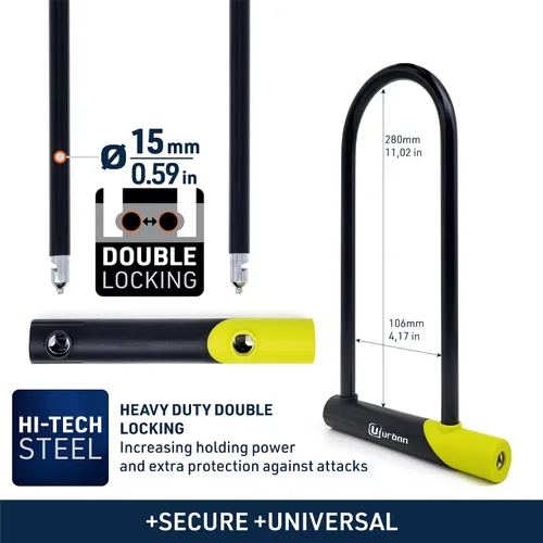 Vista 3 de Urban 12U300 - Cerradura de bicicleta en U con soporte, cerradura de bicicleta resistente antirrobo, tamaño óptimo 105X280mm, cerradura antirrobo