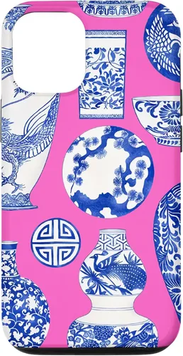 Vista 28 de iPhone 16 Blue Willow Chinoiserie Jengibre Tarro Fresco Preppy Rosa Azul Caso