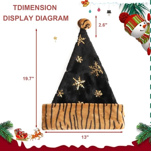 Vista 2 de QTKJ Sombrero de Navidad, sombrero de Papá Noel, tela de terciopelo suave y grueso, textura de copos de nieve con purpurina dorada, regalo