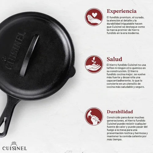Vista 3 de Cuisinel Sartén de hierro fundido con tapa, juego de sartén cubierta pre-sazonada de 8 pulgadas + mango de silicona y soportes de tapa +