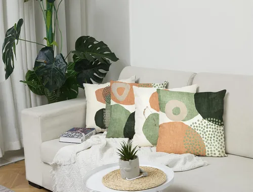 Vista 5 de Juego de 4 fundas de almohada modernas de mediados de siglo de 18 x 18 pulgadas, fundas de almohada geométricas bohemias para sofá al aire libre