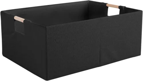 Vista 13 de Caja de Almacenamiento de Tela Plegable Cesta de Algodón y Lino con Asas de Madera, Cubo Rectangular Decorativo, Organizador de Lavandería