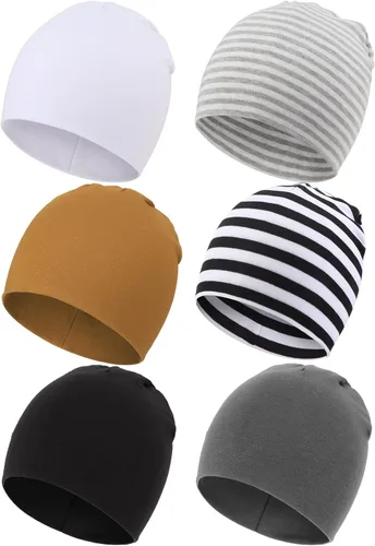 Vista 14 de DRESHOW BQUBO - Paquete de 6 gorros de bebé para niños y niñas, unisex, gorro de punto suave, gorro de guardería para recién nacidos, niños pequeños