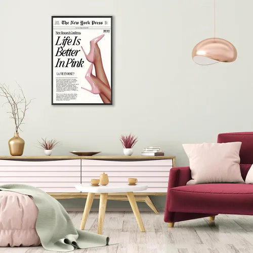 Vista 6 de Póster Retro de Noticias Rosa, Decoración de Habitación Coqueta, Impresiones de Arte de Pared de Nueva York Rosa Trendy Preppy, Decoración