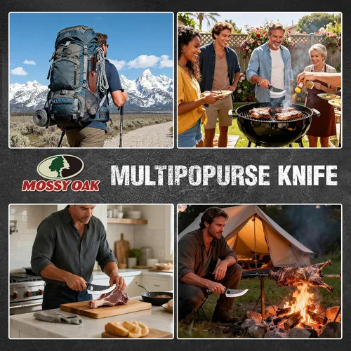 Vista 8 de Cuchillo de chef Mossy Oak, cuchillo de cocina para deshuesar, cortar y picar, cuchillo vikingo forjado a mano con mango de tanga completa y funda