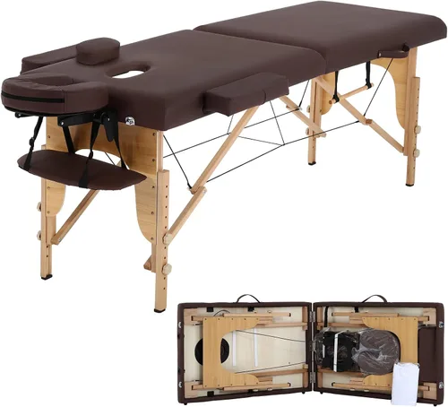 Vista 10 de Mesa de masaje, cama de masaje de 73 pulgadas, altura ajustable, 2 pliegues, de aluminio, de piel sintética, para belleza, spa, con funda