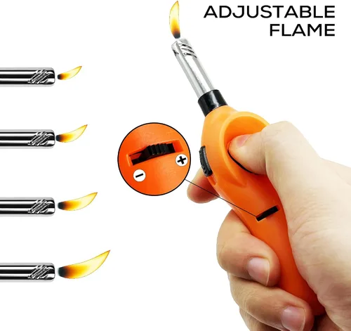Vista 4 de Mini práctico encendedor de velas con varita extendida, bloqueo de seguridad, recarga de gas butano, encendedores para velas, estufas de cocina