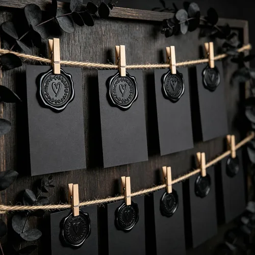 Vista 5 de Whaline 50 calcomanías de sello de cera en relieve, calcomanías de sello de corazón negro, etiquetas autoadhesivas para boda, fiesta de cumpleaños