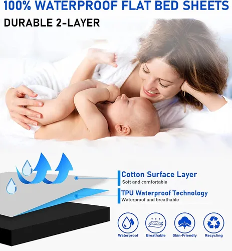 Vista 2 de WYFKYMXX Sábana de cama impermeable – Sábanas planas de percal de algodón transpirable ideal para hoteles y hospitales, sábana protectora de colchón