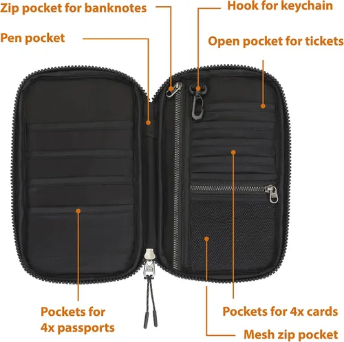 Vista 6 de Wanderlust - Organizador de cartera de viaje familiar con RFID italiano, soporte para pasaporte, organizador de documentos para hombres y mujeres, 9
