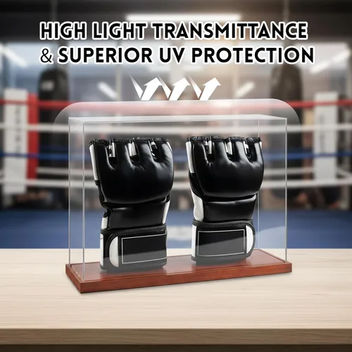 Vista 4 de MMA - Vitrina de guantes - Sin montaje - Escaparate de acrílico transparente con base de madera, caja de recuerdos y coleccionables con protección