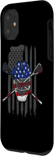 Vista 2 de iPhone 11 bandera estadounidense lacrosse Player Tee Lacrosse Portero caso
