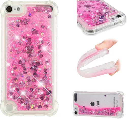 Vista 13 de LEMAXELERS Funda compatible con iPod Touch 7, funda líquida con purpurina flotante de arena movediza a prueba de golpes, funda protectora de love-1