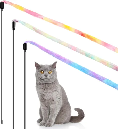 Vista 8 de Sumind 3 piezas de varita de gato de la selva para gato, teaser encantador, juguetes interactivos divertidos varita gatito juguete, 3 estilos