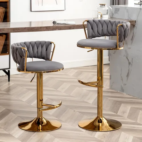 Vista 21 de Canxkun Gold - Juego de 2 taburetes de bar, sillas de bar de altura de mostrador con respaldo bajo, taburetes de bar de altura ajustable de Beige
