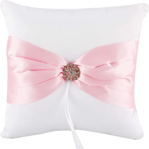 Vista 6 de he andi 7.8 "Satén Artificial Diamante Decoración Anillo de Bodas Cojinete Almohada (azul)