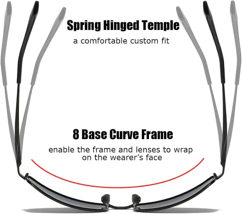 Vista 7 de ZHILE Gafas de sol polarizadas envolventes con marco de metal rectangular, estilo clásico, tamaño grande