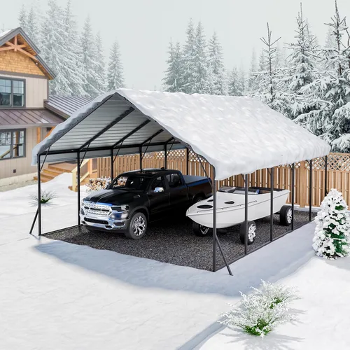Vista 133 de VEVOR Cobertizo Tienda de Almacenamiento Exterior Portátil Resistente de 6 x 8 x 7 pies, Refugio de Cochera Garaje Impermeable con Puerta Enrollable