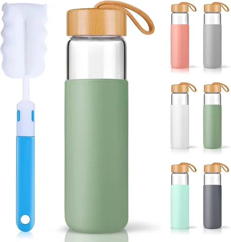 Vista 8 de Botellas de agua de vidrio de borosilicato de 20 onzas con funda de silicona, libres de BPA, aptas para lavavajillas - Botellas de vidrio Arcadia