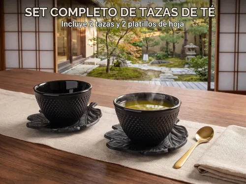 Vista 2 de Juego de 2 tazas de té de hierro fundido negro completo