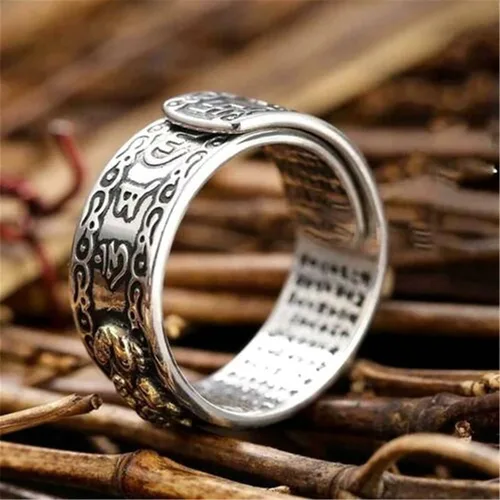 Vista 4 de BLUGY Anillos significativos y divertidos con dijes de Pixiu, anillo de Feng Shui, riqueza, joyería budista, anillo ajustable para hombres y mujeres