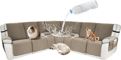 Vista 64 de Fundas impermeables para sofá reclinable seccional en forma de L, 7 piezas, antideslizantes, lavables, juego de fundas reclinables para mascotas