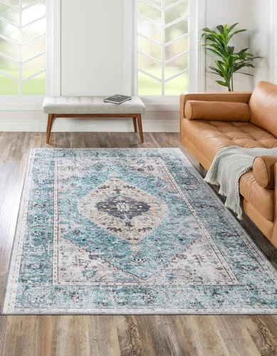 Vista 23 de Unique Loom Yara Collection - Alfombra de área Yash (2' x 3' Rectángulo, Lino Carbón/Beige)