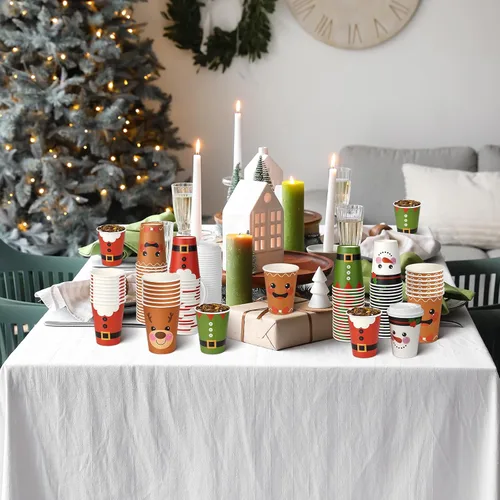 Vista 8 de 200 vasos de papel de Navidad de 12 onzas con tapas, tazas de té desechables de Navidad para bebidas frías, chocolate caliente, chocolate caliente