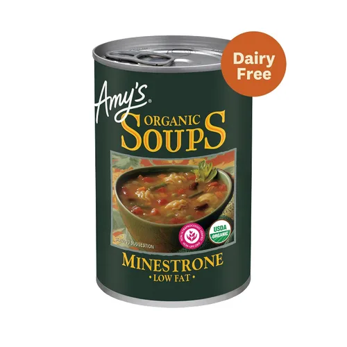 Vista 3 de Sopa Amy’s, Sopa Vegana Minestrone, Baja en Grasa, Hecha con Vegetales Orgánicos, Frijoles y Pasta en Caldo de Tomate, Sopa Enlatada, 14.1 Oz Low