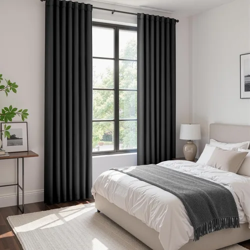 Vista 7 de ANRODUO Juego de 2 cortinas con bloqueo de luz del 99%, cortinas de 84 pulgadas de largo, cortinas negras para dormitorio, cortinas con aislamiento