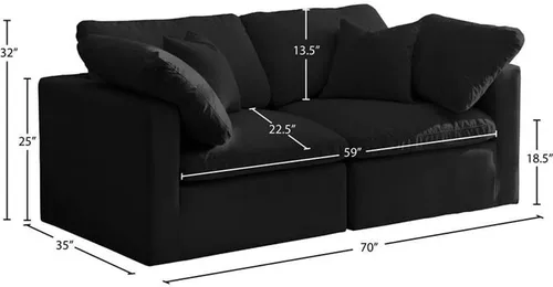 Vista 3 de Meridian Furniture 602Black-S70 Plush Collection - Asiento modular tapizado de terciopelo contemporáneo con relleno de plumón para 1 unidad
