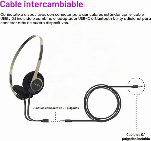 Vista 4 de Koss KPH40 - Auriculares utilitarios sobre la oreja, sistema de cable desmontable intercambiable, diseño ultraligero (Beige Rhythm)