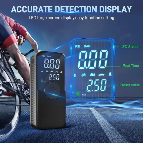 Vista 5 de Inflador de neumáticos, compresor de aire portátil, bomba de aire automática para neumáticos de automóvil, compresor de aire portátil de 150 PSI