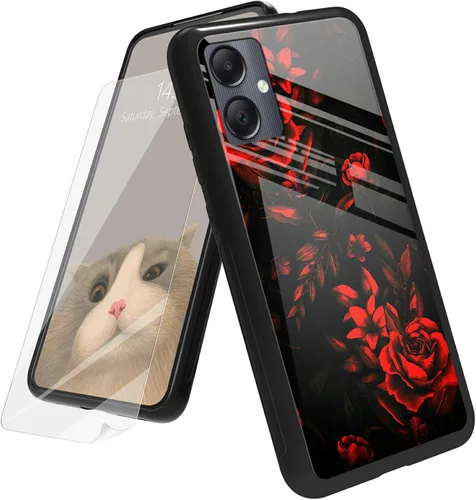 Vista 80 de Funda para Samsung Galaxy A12 5G con protector de pantalla, parte trasera de vidrio templado + TPU de silicona suave que absorbe los golpes