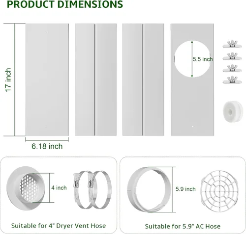 Vista 2 de Kit de ventilación de ventana para secadora BEWAVE, kit de ventilación de ventana compatible con manguera de ventilación de secadora de 4