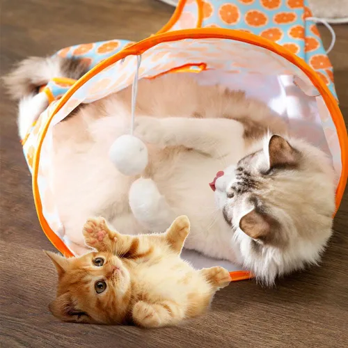 Vista 2 de AIIONP Bolsa de túnel para gatos, tubos interactivos para gatos para mascotas, sonido de arena, bola de felpa, ideal para razas medianas y pequeñas