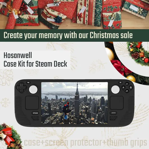 Vista 6 de Protective Case for Steam Deck, with Screen Protector*1 and Thumb Grips*2 pairs, Hosanwell Full Body Silicone Protective Case for Steam Deck, Black