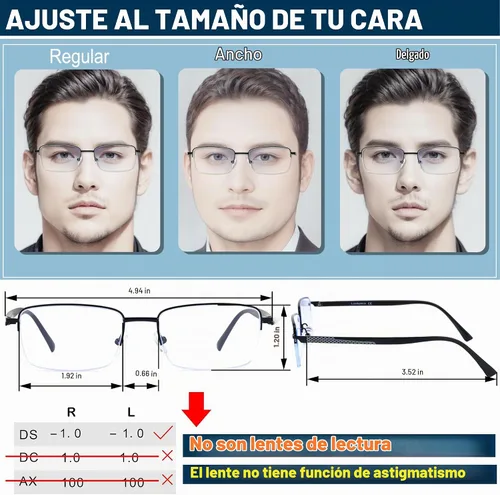 Vista 6 de Lentes de miopía para distancia, para hombres con visión cercana, gafas de miopía para conducir, ver hipermetropía, montura media