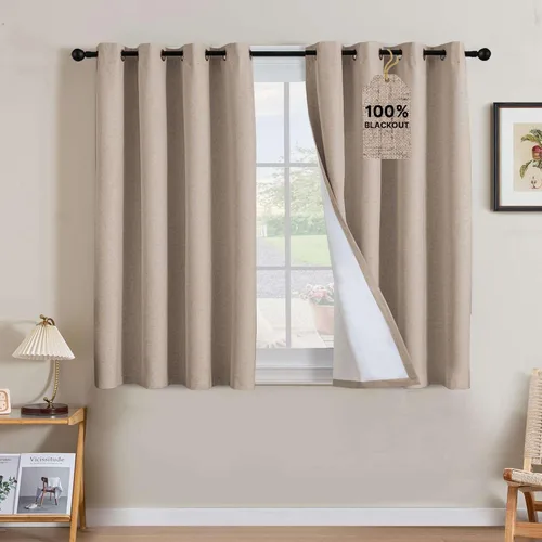 Vista 24 de H.VERSAILTEX Cortinas 100% opacas con aislamiento térmico, texturizadas, de lino, con bloqueo completo de calor y luz, para sala de estar y Negro